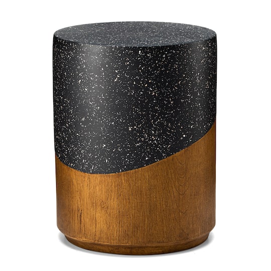 Glitzhome® 17.75" Multifunctional Faux Terrazzo & Wood Garden Stool